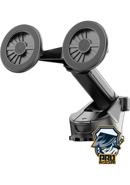 Ikili Manyetik Oynar Başlıklı Mıknatıslı Vantuzlu 360° Magsafe Araç Telefon Tutucu - Siyah