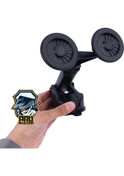 Ikili Manyetik Oynar Başlıklı Mıknatıslı Vantuzlu 360° Magsafe Araç Telefon Tutucu - Siyah