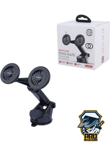 Ikili Manyetik Oynar Başlıklı Mıknatıslı Vantuzlu 360° Magsafe Araç Telefon Tutucu - Siyah