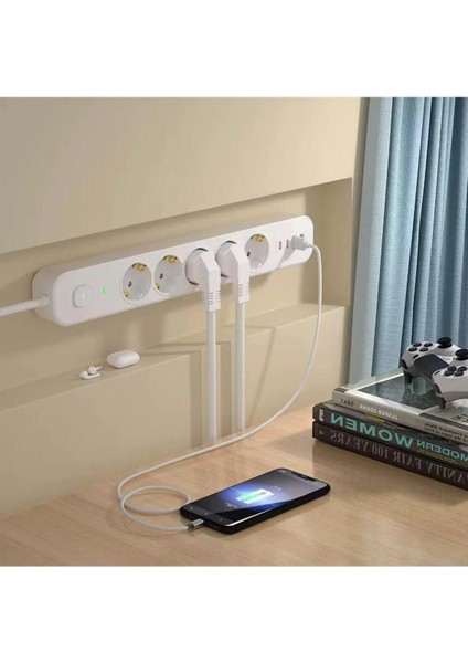 2 mt Uzatma Kablosu Çoklu Priz Yüksek Gerilim Korumalı 5'li Priz 2x USB 2x Type-C Çıkışlı Priz fiyatları