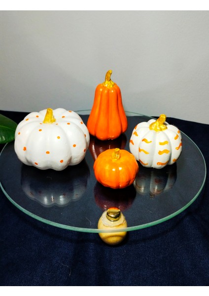 El Yapımı Seramik Balkabağı Seti – 4’lü El Yapımı Sonbahar Temalı Aksesuar