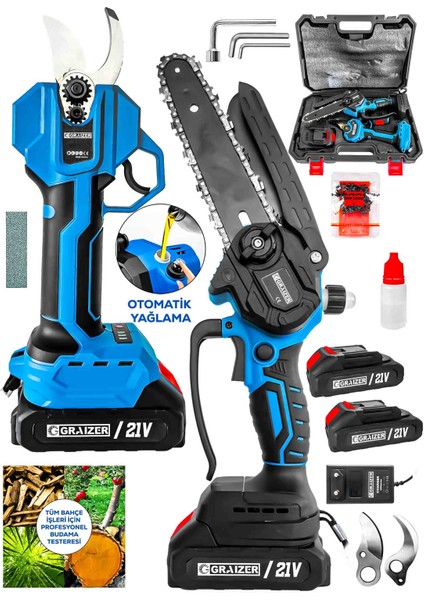 2 Li Set M 21 Vf 2 Akülü Çelik Şanzuman 2 Pala 2 Zincirli Şarjlı Ağaç Dal Kesme Bağ Budama Makası fiyatları