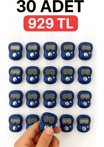 30 Adet Mavi Zikirmatik – Dijital Parmak Tipi Yüzük Tesbih, Namaz Zikir Sayacı