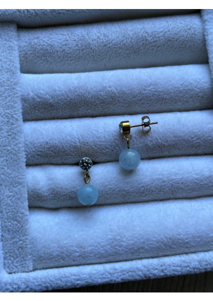 Akuamarin Taşlı Çelik Küpe