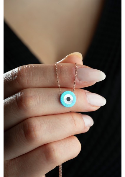 925 Ayar Gümüş Zincirli Opal Taşlı Nazar Model Kolye