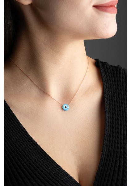 925 Ayar Gümüş Zincirli Opal Taşlı Nazar Model Kolye modelleri