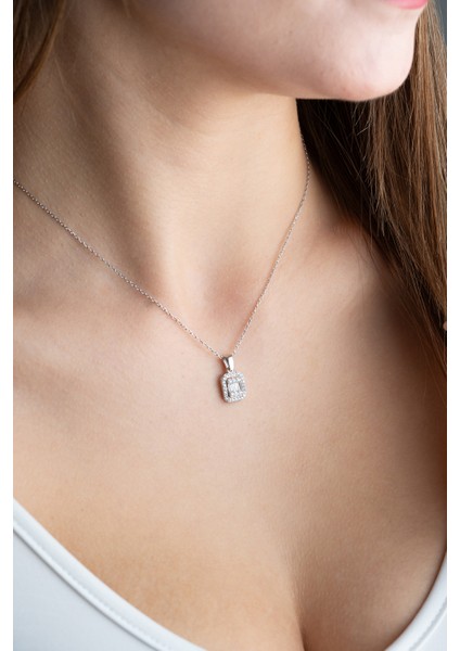 925 Ayar Gümüş Rodyumlu Baget Taşlı Tek Taş Kolye modelleri