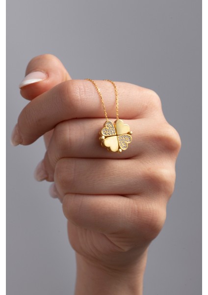 925 Ayar Gümüş Çoklu Kalpli Açılır Kapanır Mıknatıslı Yonca Kolye