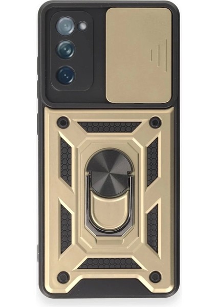 Samsung Galaxy S20 Fe Kılıf Pars Lens Yüzüklü Silikon - GOLD-(5796)