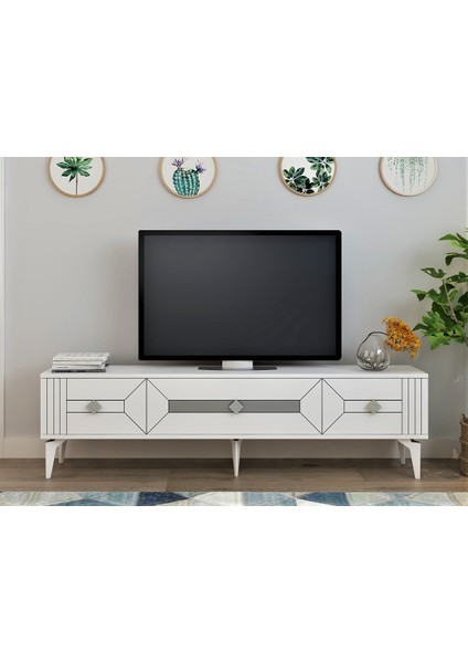 Ceneyract 180 Cmtv Sehpası Beyaz-Gümüş