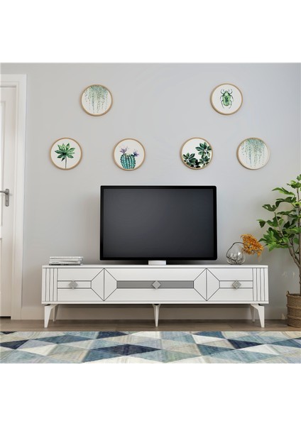 Ceneyract 180 Cmtv Sehpası Beyaz-Gümüş modelleri