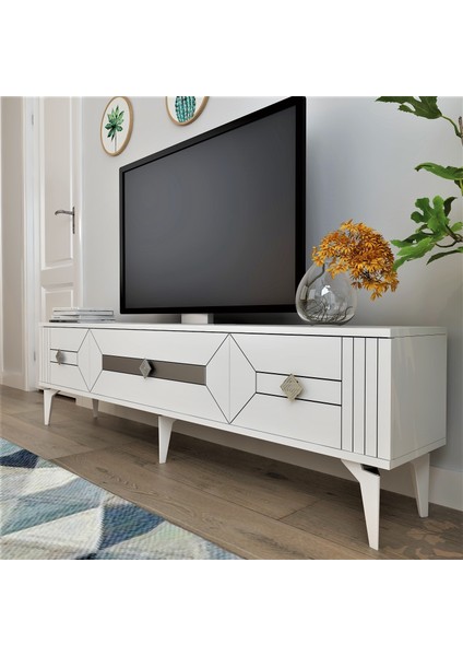 Ceneyract 180 Cmtv Sehpası Beyaz-Gümüş indirimleri