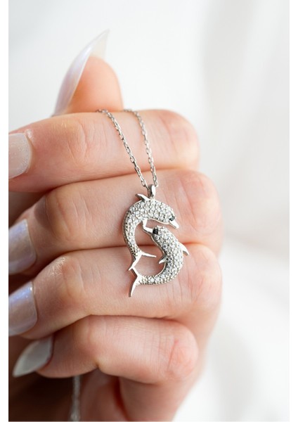 925 Ayar Gümüş Rodyum Kaplama Yunus Balığı Kadın Kolye modelleri