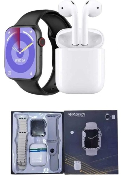 Akıllı Saat Gümüş Kasa Bluetooth Kulaklık Hediyeli Çok Fonksiyonlu Ikili Set indirimleri