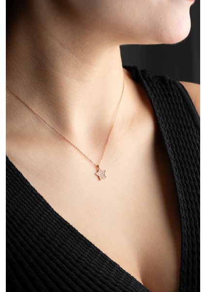 925 Ayar Gümüş Rose Kaplama Minimal Yıldız Kolye fiyatları