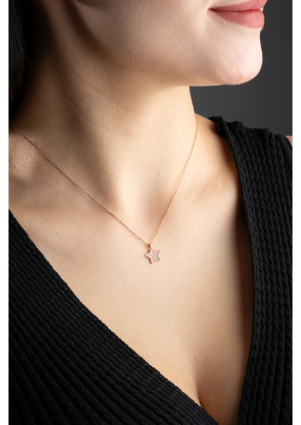 925 Ayar Gümüş Rose Kaplama Minimal Yıldız Kolye modelleri
