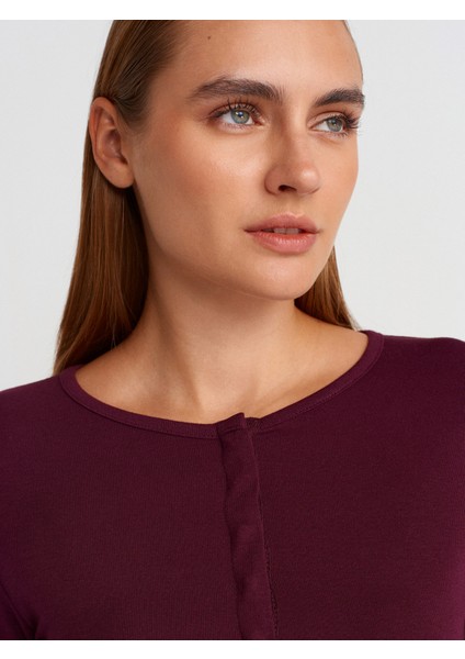 31442 Uzun Kollu Çıtçıt Düğmeli Top-Bordo modelleri