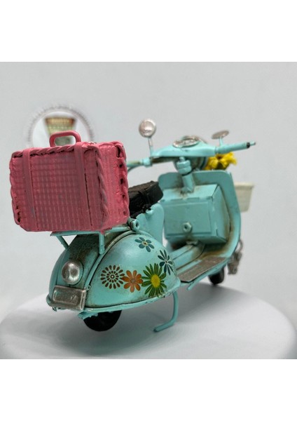 El Yapımı Dekoratif Turkuaz Çiçekli Scooter Motosiklet Model – Metal Biblo & Vintage Maket (13 Cm) modelleri
