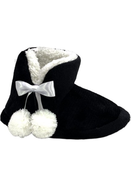 Ponponlu Bebek Panduf Ev Botu (26-35) Siyah