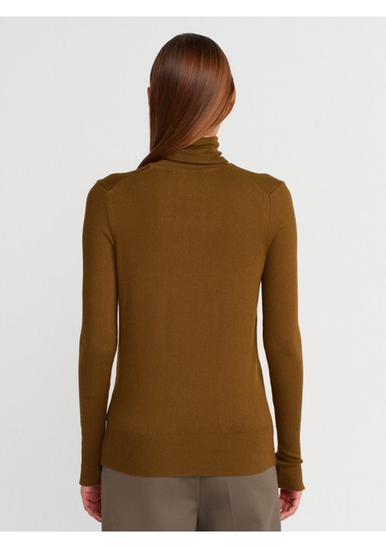 1268 Balıkçı Yaka Kolu Droplu Kazak-Yağ Yeşil fiyatları