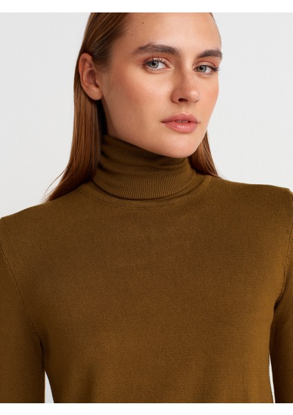 1268 Balıkçı Yaka Kolu Droplu Kazak-Yağ Yeşil modelleri