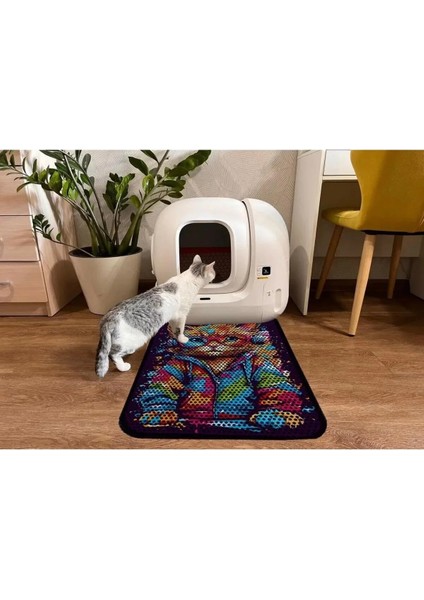 Büyük Boy Elekli Tuvalet Önü Desenli Kedi Kumu Paspası | 60X80 cm | Kum Toplayıcı Halı