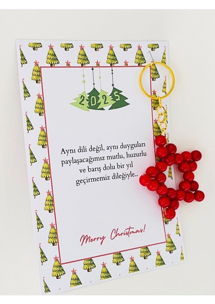 Yılbaşı Noel Hediyelikleri Kırmızı Incili Yıldız Anahtarlık 15 Adet