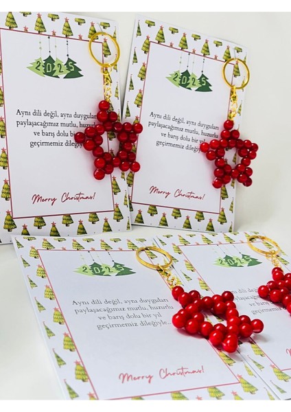 Yılbaşı Noel Hediyelikleri Kırmızı Incili Yıldız Anahtarlık 15 Adet fiyatları