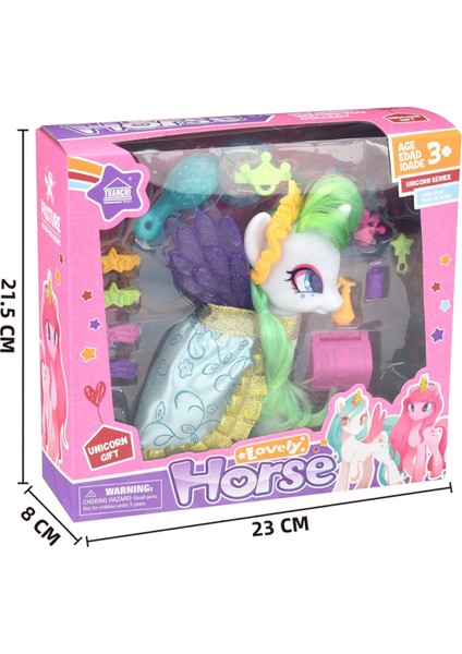 Pony Aksesuarlı Saçlı Pelerinli Oyuncak Unicorn - Beyaz