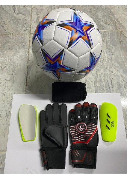 5 No Futbol Topu, Kaleci Eldiveni ve Tekmelik 3'lü Set + Pompa Hediyeli