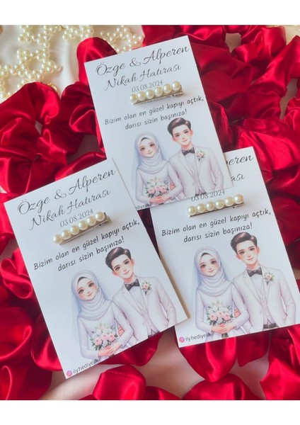 20 Adet Hediyelik Inci Toka Nikah Hatırası Kartı - Kişiye Özel Tasarım Imkanı