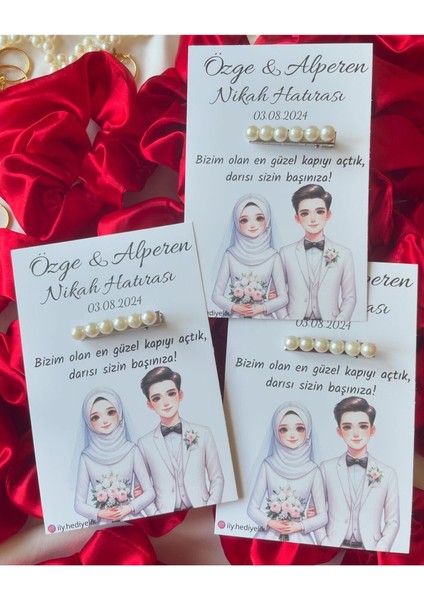 20 Adet Hediyelik Inci Toka Nikah Hatırası Kartı - Kişiye Özel Tasarım Imkanı fiyatları