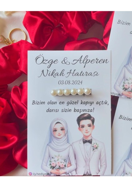 20 Adet Hediyelik Inci Toka Nikah Hatırası Kartı - Kişiye Özel Tasarım Imkanı modelleri