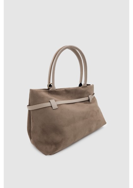 Ivela Süet Kumaş Kemer Detaylı Çapraz Askılı El ve Kol Çantası Vizon indirimleri