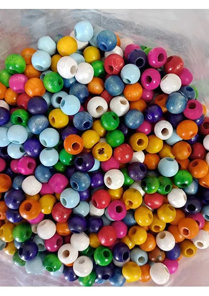 10 mm Renkli Karışık Tahta Ahşep Boncuk 50 gr