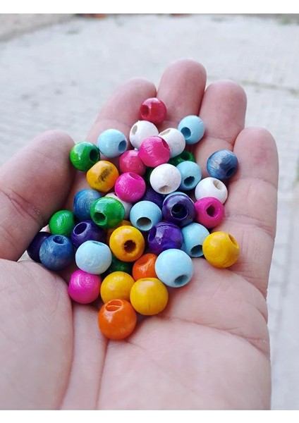10 mm Renkli Karışık Tahta Ahşep Boncuk 50 gr fiyatları