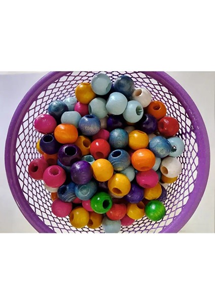 10 mm Renkli Karışık Tahta Ahşep Boncuk 50 gr modelleri