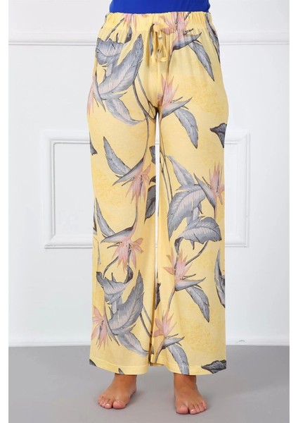 Moda Bayan Penye Bol Paça Pantolon Sarı fiyatları