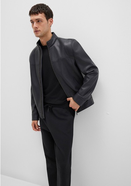 Dik Yaka Siyah Suni Deri Ceket 0110634-71379 fiyatları
