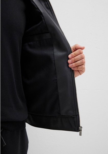 Dik Yaka Siyah Suni Deri Ceket 0110634-71379