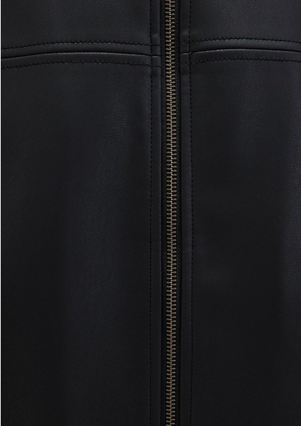 Dik Yaka Siyah Suni Deri Ceket 0110634-71379