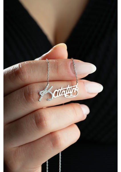 925 Ayar Gümüş Rodyum Kaplama Atatürk Imza Kolye