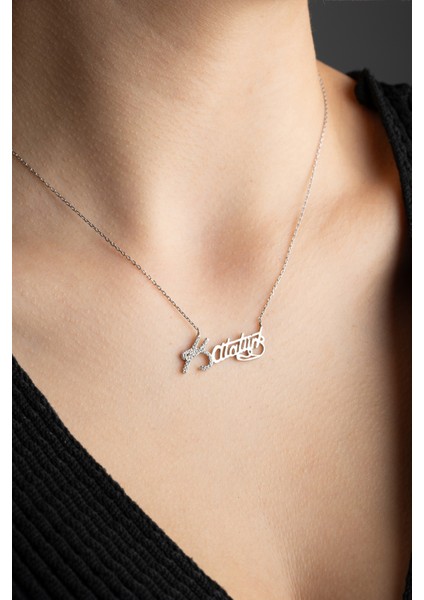 925 Ayar Gümüş Rodyum Kaplama Atatürk Imza Kolye fiyatları