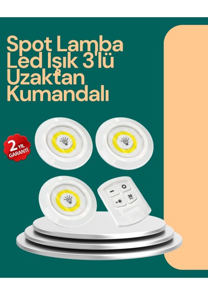 Uzaktan Kumanda Ile Kontrol Edilebilen Yapışkanlı 3 Lü Kablosuz LED Spot Lamba