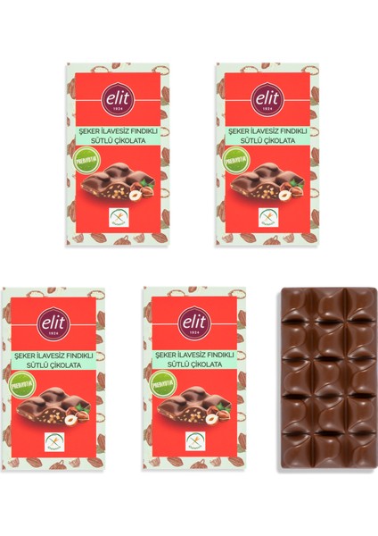 Fındıklı, Şeker İlavesiz ve Prebiyotik Sütlü Çikolata 60g 5li Set Glutensiz