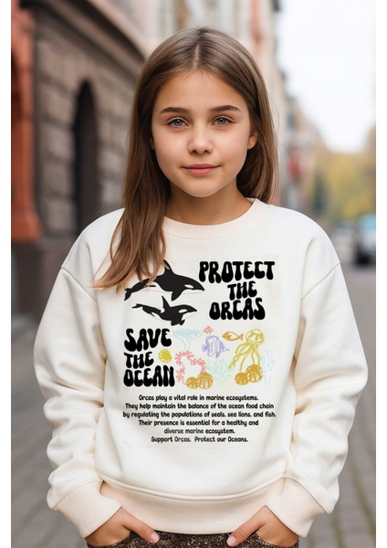 Protect The Orcas Baskılı 3 Iplik Ekru Sweat (Çocuk -Yetişkin) fiyatları