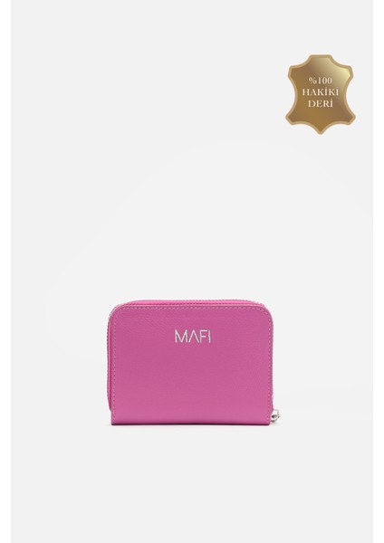 Lume %100 Hakiki Deri Pembe Fermuarlı Mini Cüzdan
