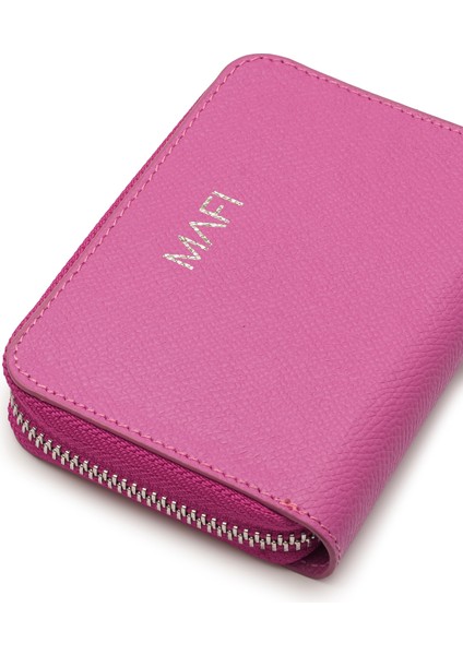 Lume %100 Hakiki Deri Pembe Fermuarlı Mini Cüzdan