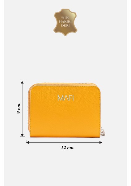 Mavi Lume %100 Hakiki Deri Sarı Fermuarlı Cüzdan