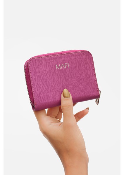 Lume %100 Hakiki Deri Pembe Fermuarlı Mini Cüzdan